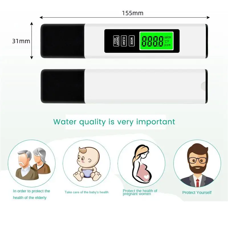 A53Q-4X 3-In-1 TDS Water Quality Tester High Accuracy Digital Water Testing Kit For Drink Water Water Tester Integrated