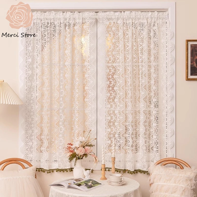 

American Pastoral Feng Lace Covering Curtains Tulle for Living Room Kitchen Half French Door Blackout Window Drapes Custom