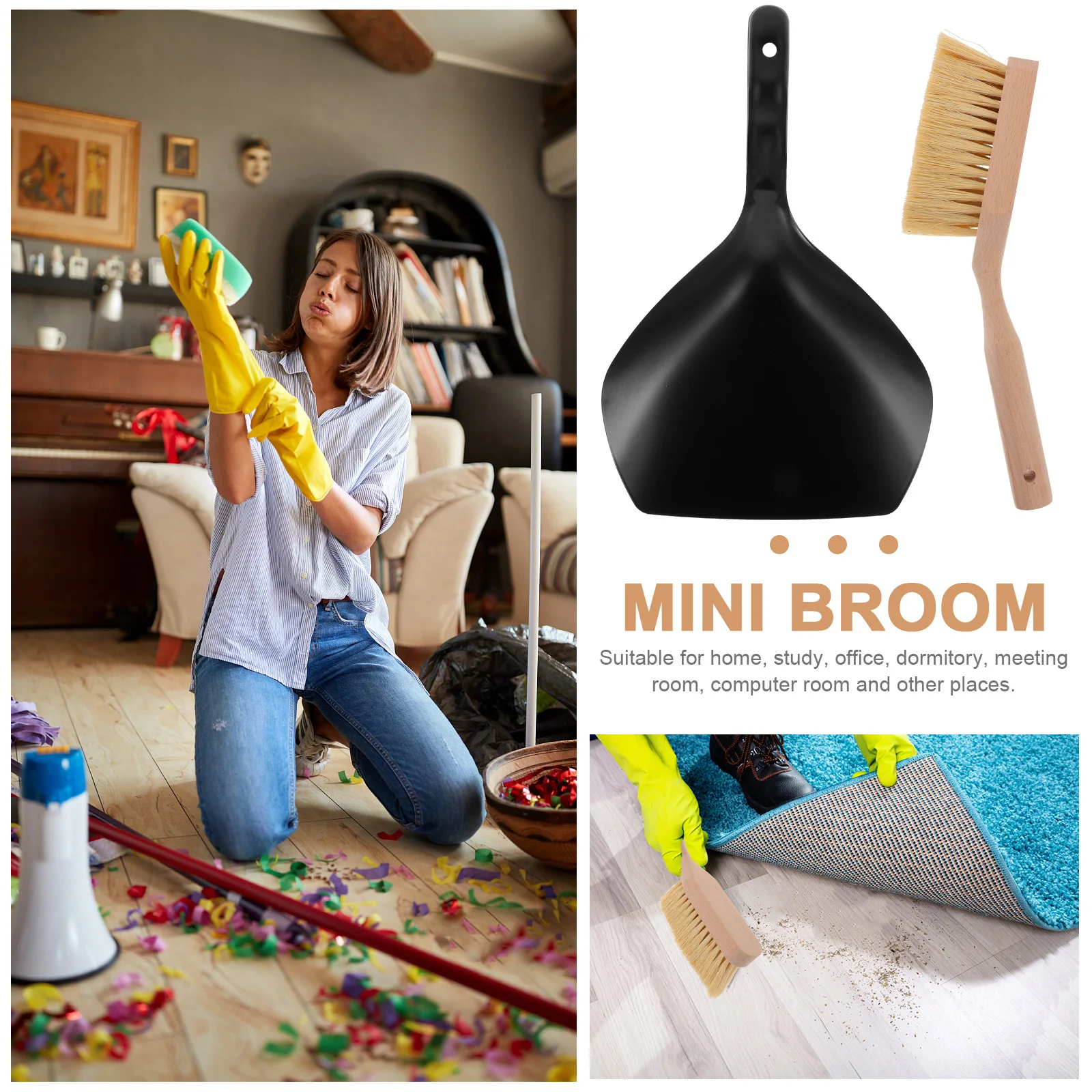 

1Set Small Broom and Dustpan Mini Wood Handheld Brush for Desktop Keyboard Cleaning Office Dormitory Mini Broom and Dustpan Set