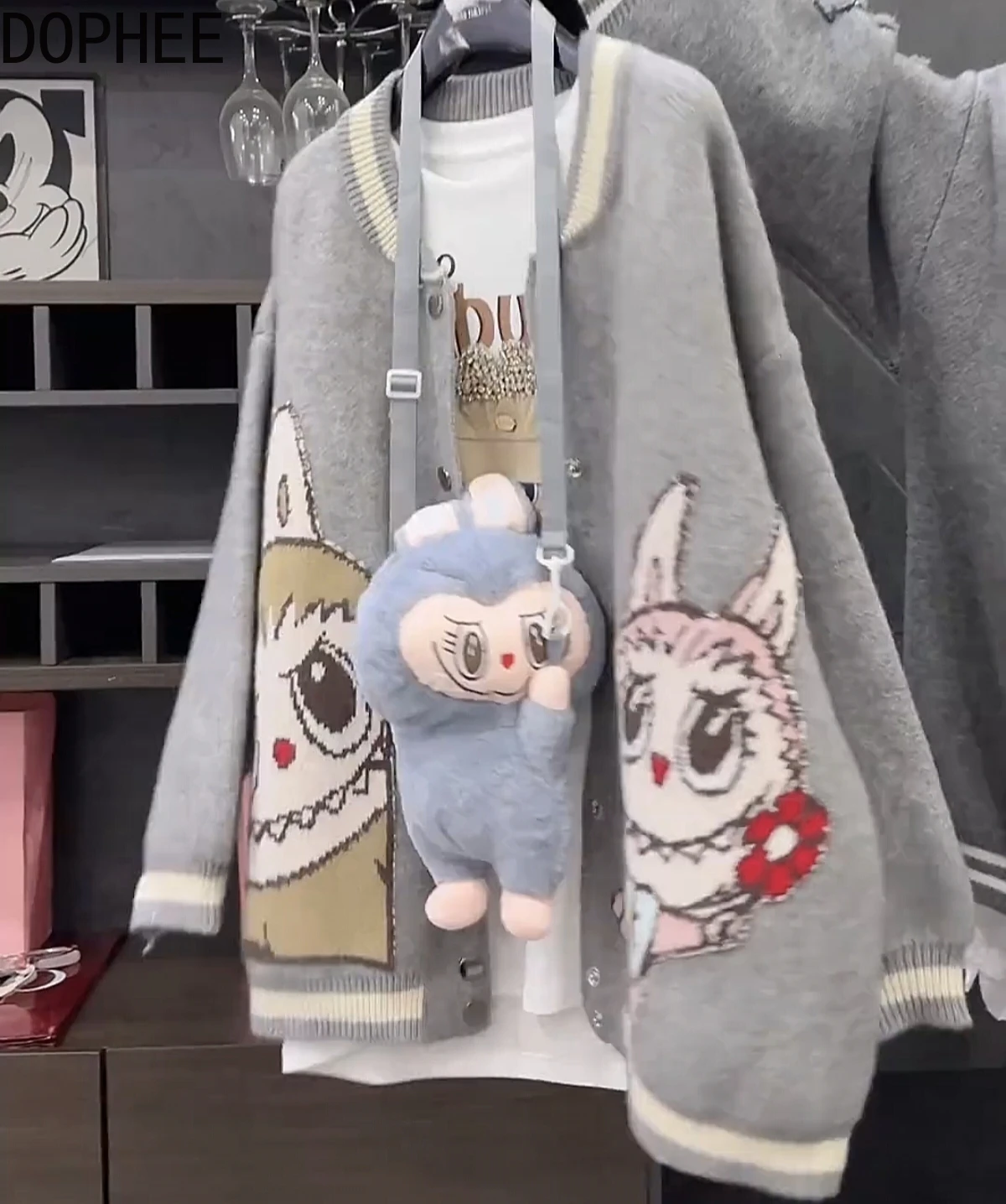 

Модные осенне-зимние женские вязаные кардиганы с круглым вырезом, пальто, свободные свитера с длинными рукавами и ленивым ветром, вязаные джемперы с мультяшной вышивкой