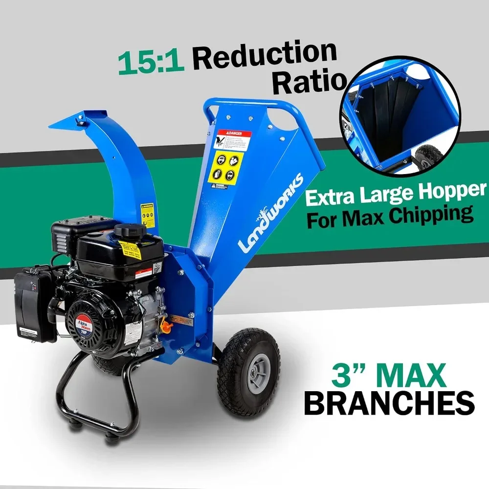 Mini Wood Chipper Shredder Mulcher Heavy Duty 7HP Compact Design 3" Inch Max Capacity