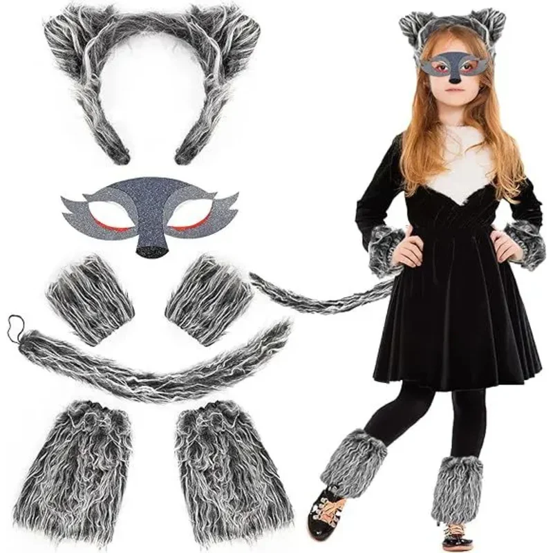 

Wolf Ear Headband Tail Skirt Mask Suit Wolf Cosplay Costumes for Children Girls Ladies Birthday Gift Halloween Animal Dress Up
