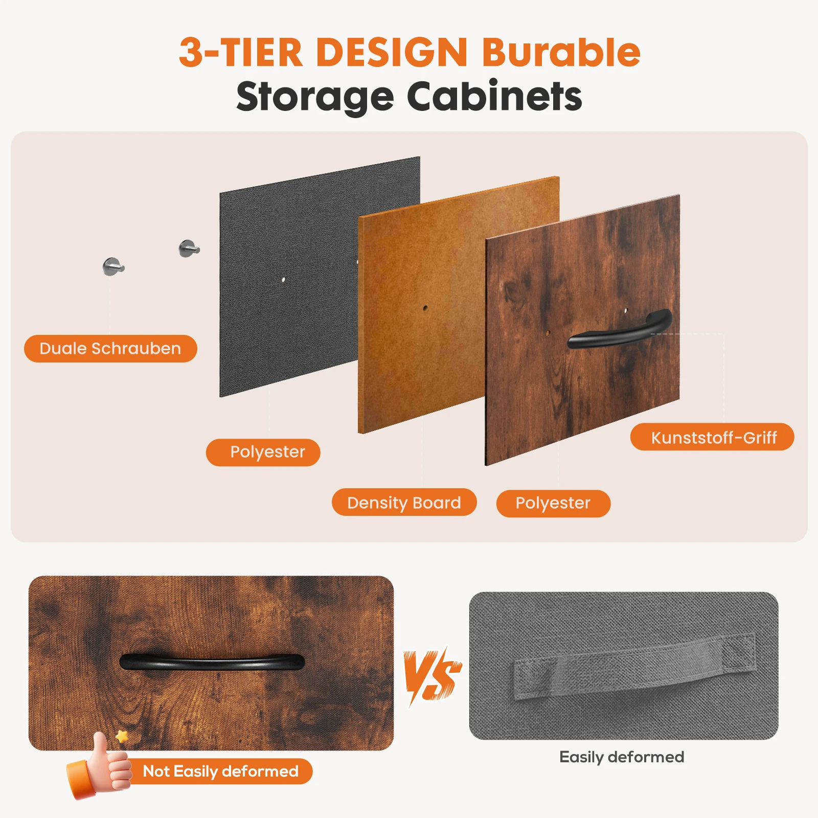 JHK 48IN مضمد لغرفة النوم مع 5 أدراج قماش منضدة خزانة إطار فولاذي خزانة لخزانة الملابس الأثاث