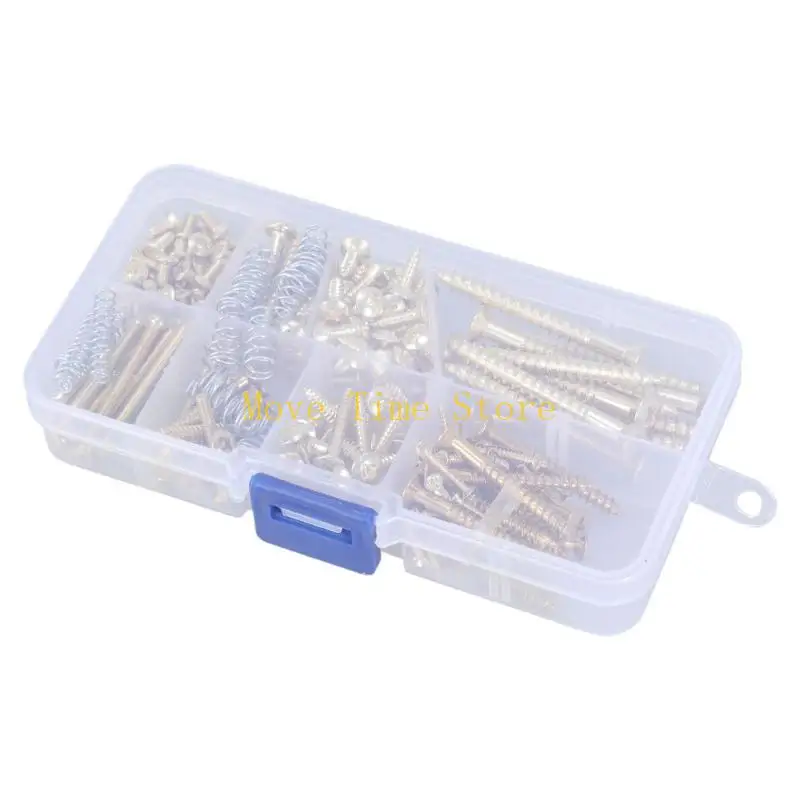 92ME Guitar Screws Assortment Box Kits for Electric Guitar Tuner, Switch, Neck Plate, with Springs, 9 Types, Total 173 Pieces