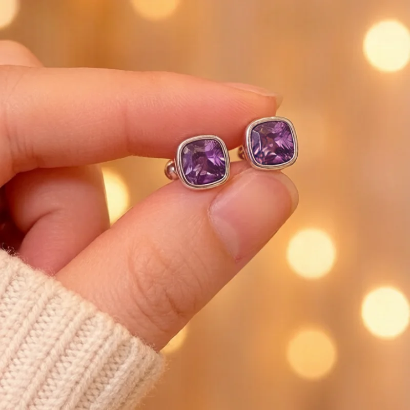 

Buyee 925 Sterling Silver Female Stud Earring 4 Colors Crystal Stone Cushion Earring for Women Luxury Fine Jewelry Earring
