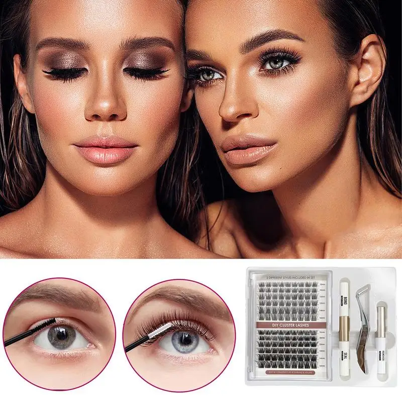 Eyelashes Clusters Kit With Lash Glue And Tweezers Natural Look Lash Bonding And Sealing Kit Women Eye Makeup Accessories