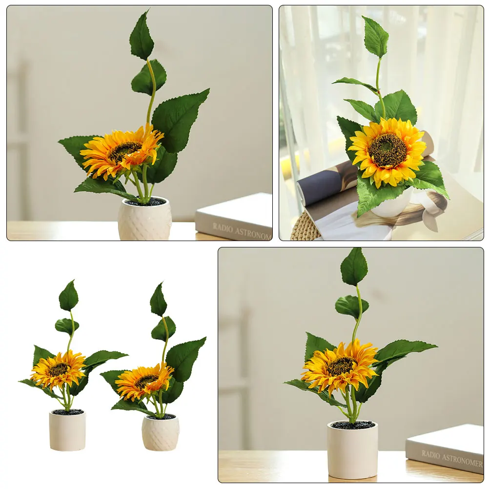 

2pcs Sunflower Bonsai Fake Artificial Potted Decor For Home Office Indoor Desktop Small Bonsai Ornament Faux Potted
