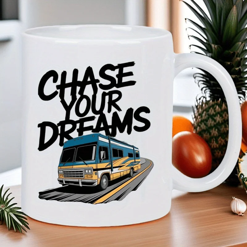 كوب سفر من السيراميك سعة 11 أونصة مع تشيس أحلامك، تصميم تحفيزي وفن شاحنة التخييم العتيق - كوب قهوة معزول وقابل لإعادة الاستخدام #5