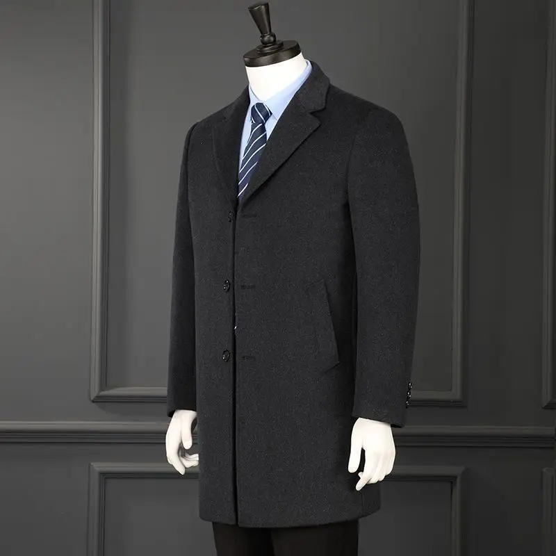 

Мужское шерстяное пальто средней длины для осени и зимы, деловой повседневный стиль, классический воротник, корейский фасон, верхняя одежда для среднего возраста, ветровка