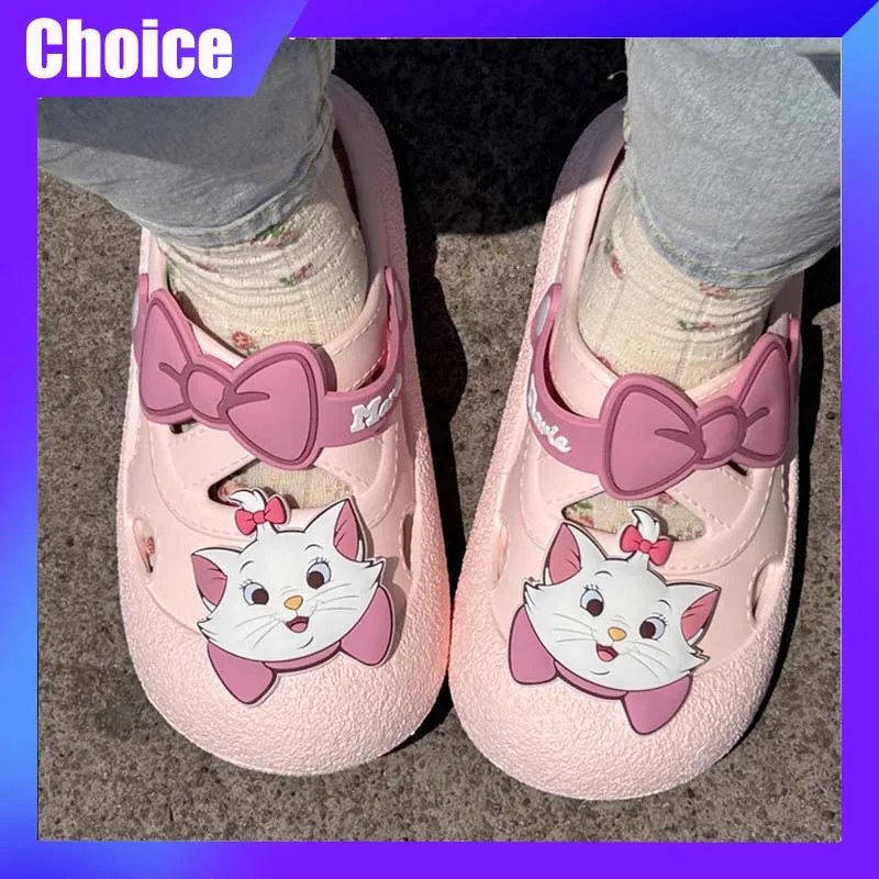 

Тапочки Marie Cat, милые уличные сандалии Disney, повседневные дышащие нескользящие модные пляжные туфли с запахом щиколотки для девочек и взрослых, подарок для детей