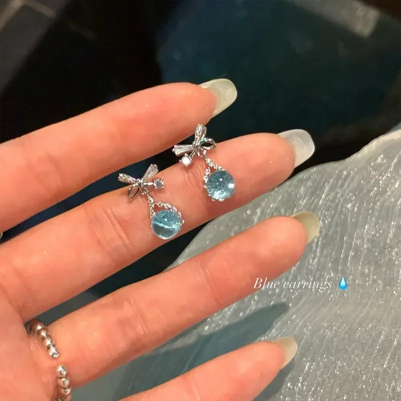 

2026 Mermaid Tears Super Sparkling Zircon Bow Earrings Light Luxury Premium Versatile Unique Exquisite Women Earrings