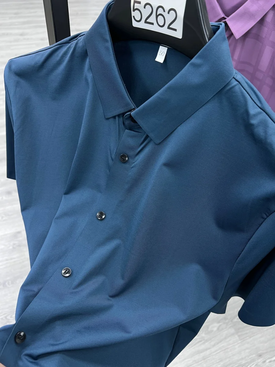Business Casual Short Sleeve Shirt Thin Blend of Silk And Nylon Summer Lightweight Flexible Basic  Color Half Sleeve Shi...