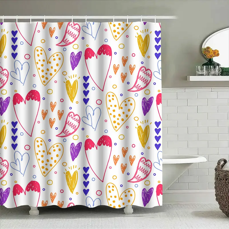 

Яркая занавеска для душа с рисунком сердечек, декор для ванной комнаты с фиолетовым, желтым, розовым, красным, синим, оранжевым, белым цветочным дизайном для домашнего декора