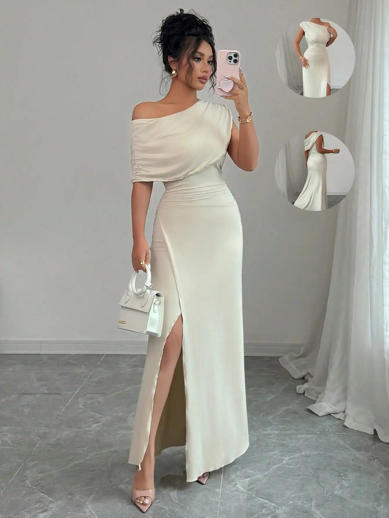 Charming Resort Gentle Lady Minimalist High-End Vacaciones Sin Mangas Hombro Oblicuo Reunido