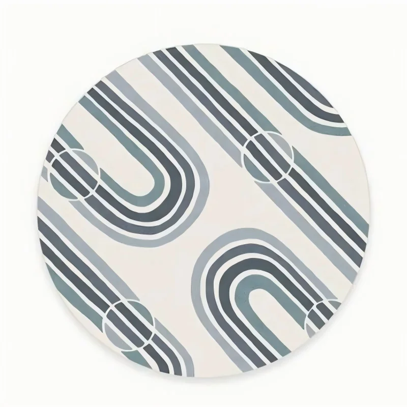 Contemporary Rainbow Arch Round Rug Geometric Lines Abstract Circular Floor Carpet