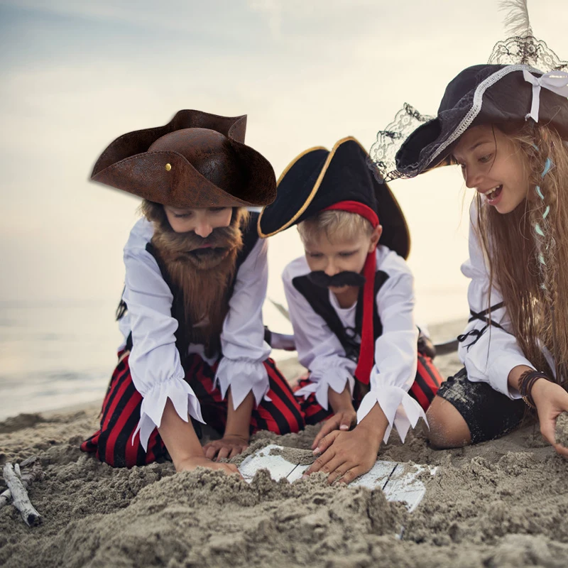 Children / Adult Pirate Hat Costume Brown Caps Jack Captain Pirate Cosplay Accessories Halloween Masquerade Party Decorations