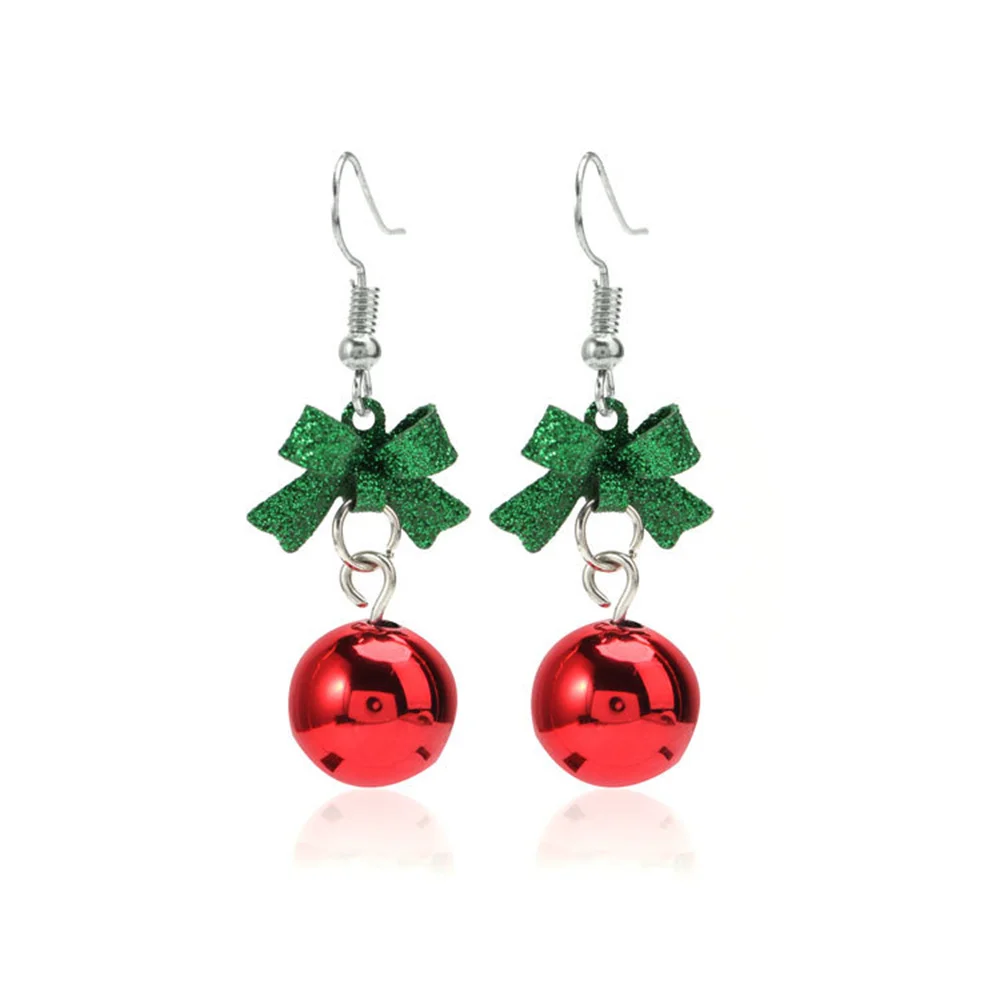 Christmas Red Orb Ear Hook Green Glitter Bow Dangle Earrings For Women Girls Christmas Eve Festivals Party A gift