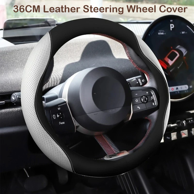 

36CM Leather Steering Wheel Cover Protector All Season Universal For MINI F65 F66 J01 J05 U25 Car Interior Accessories
