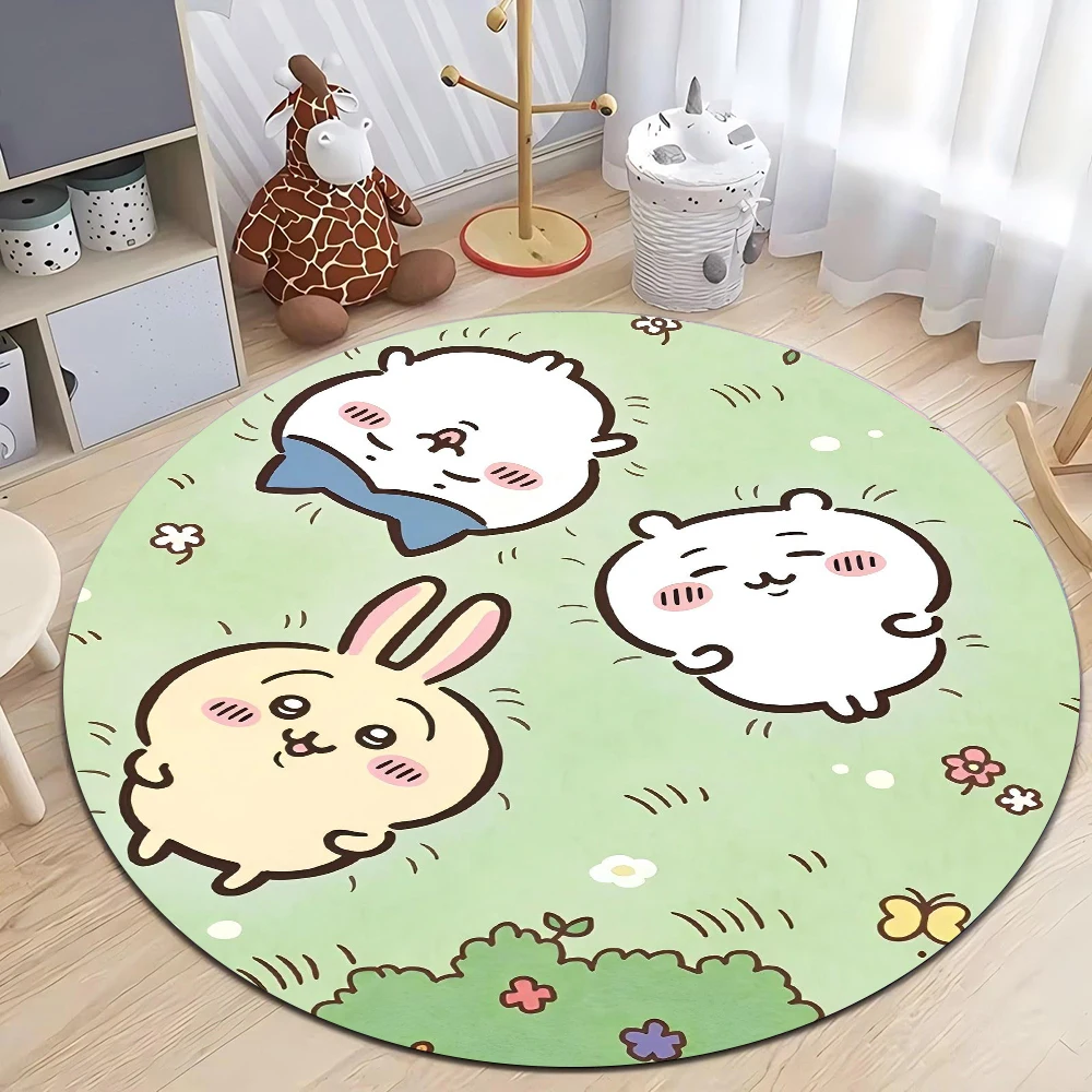 MINISO Chiikawa Rugs Cartoon Round Carpet for Kids Room Anti-slip Area Rug for Living Room Sofa Rug Kids Floor Mat Gift Decor