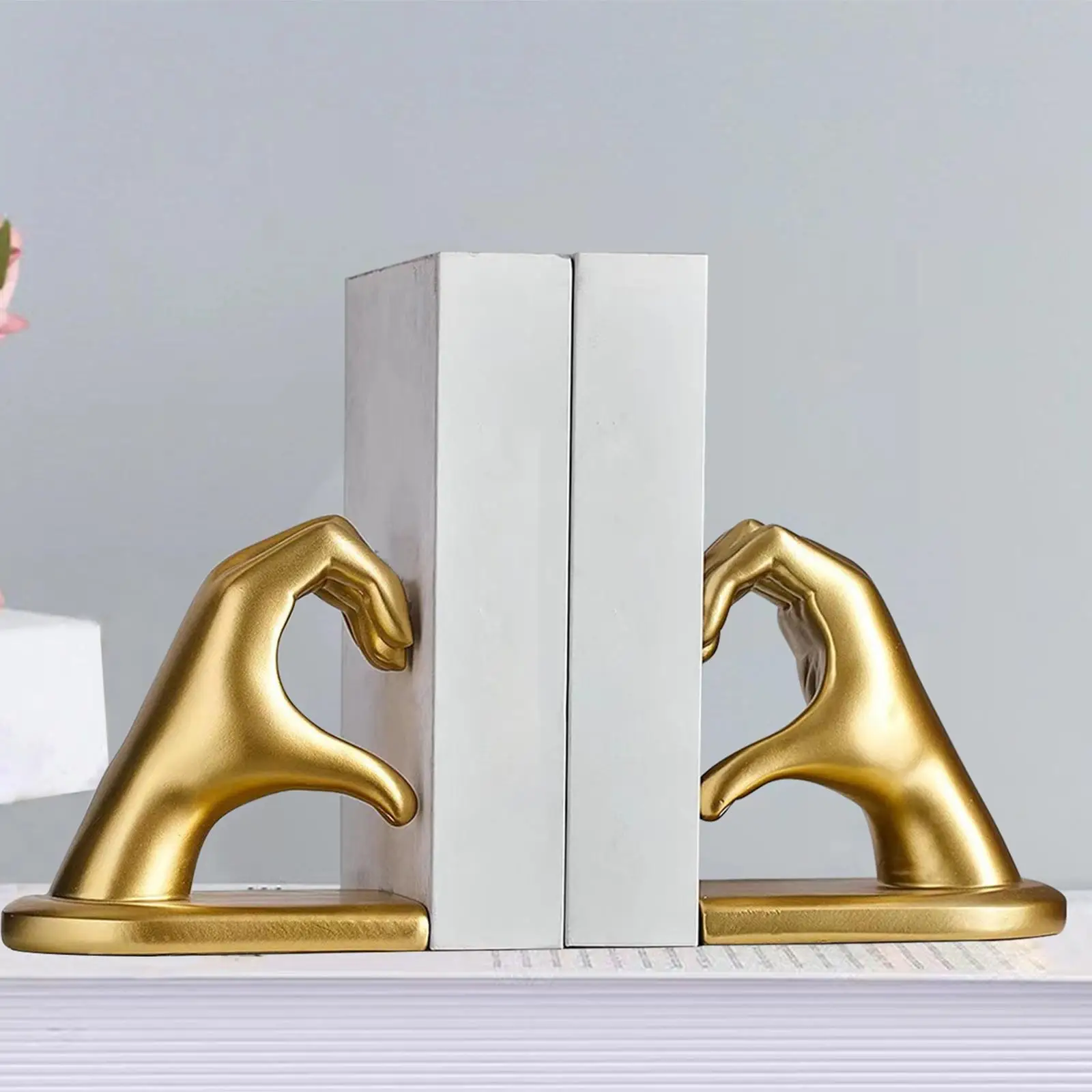 Heart Hand Bookends Book Stand to Hold Books, Ideal Gift Heart Gesture Figurine Bookends for Bookshelf Study Room Home