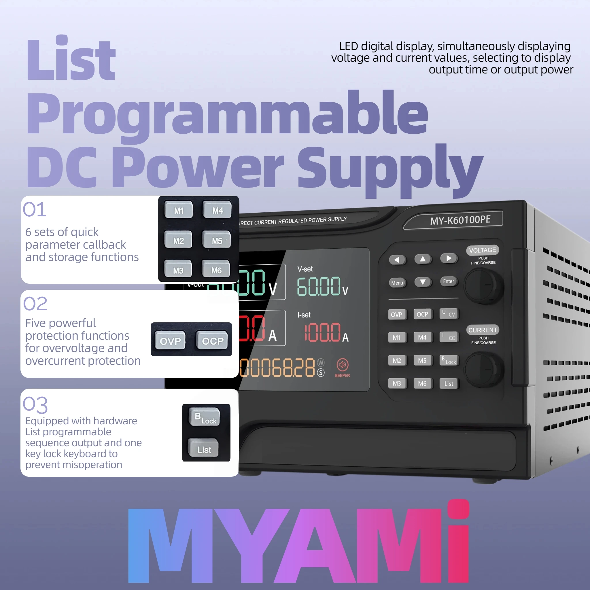Laboratory Adjustable 32V 64V 100V 300V 500V 600V 800V 6A 10A 20A 60A 100A 200A Dc Programmable Bench Power Supply