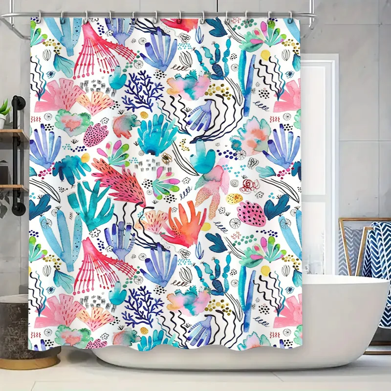 

Colorful Coral Shower Curtain Modern Watercolor Bath Decor Printed Fabric Shower Panels for Bathroom Pink Blue Green White Red F
