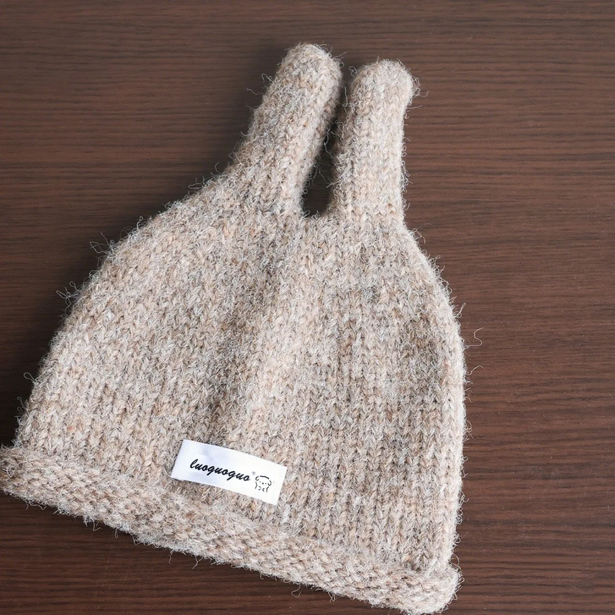 Niedliche Hasenohren-Baby-Wollmütze Herbst Winter Gerollter Rand Warme Strickmütze Kinder Jungen Mädchen Einfarbige Strickmütze Weihnachtsgeschenk – Detail 14
