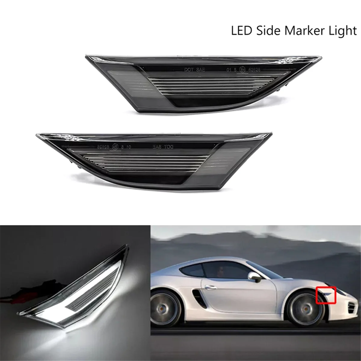 ABZV-1Pair for Porsche 991 981 718 Carrera LED Side Marker Light Turn Signal Lights 99163125605,99163125505