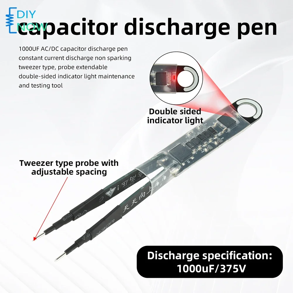 Portable Capacitor Discharge Pen Probe Adjustable Pin Spacing AC DC LED Display Capacitor Discharging Pen for Repair Maintenance