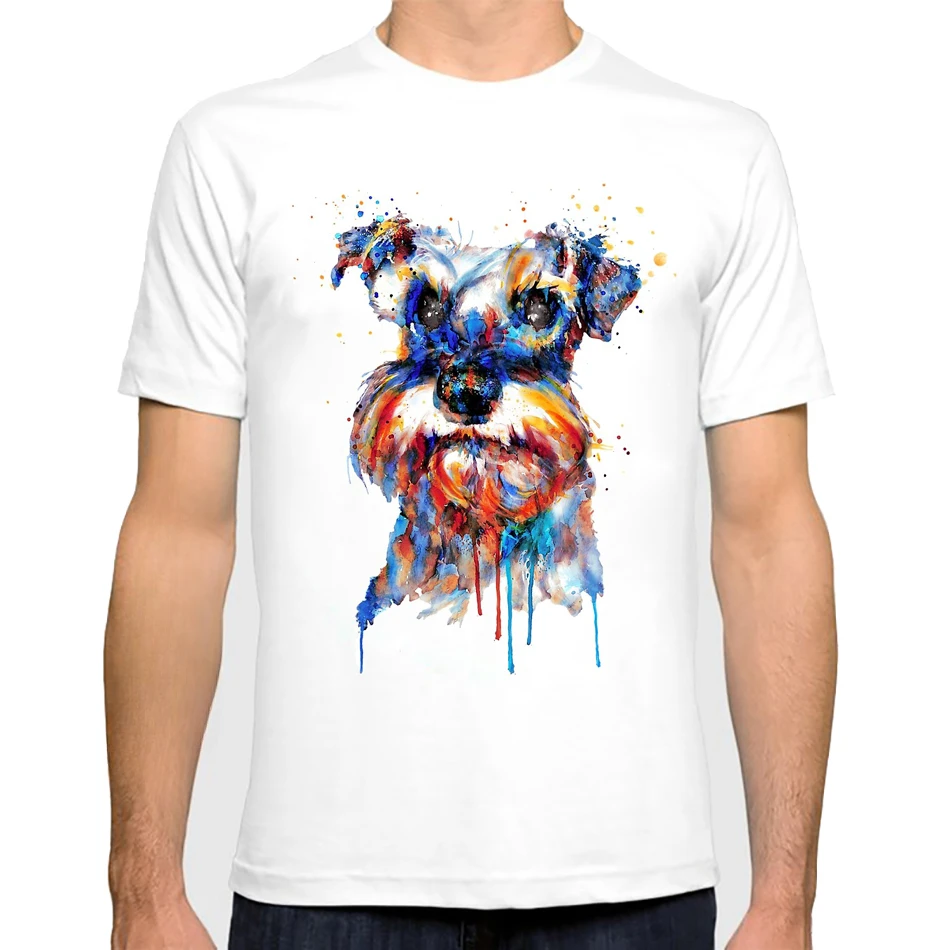 Miniature Schnauzer Head Print T-Shirt 2024New Summer men t-shirt Fashion Watercolor Dog Casual Tops Homme Novelty Cool man Tees