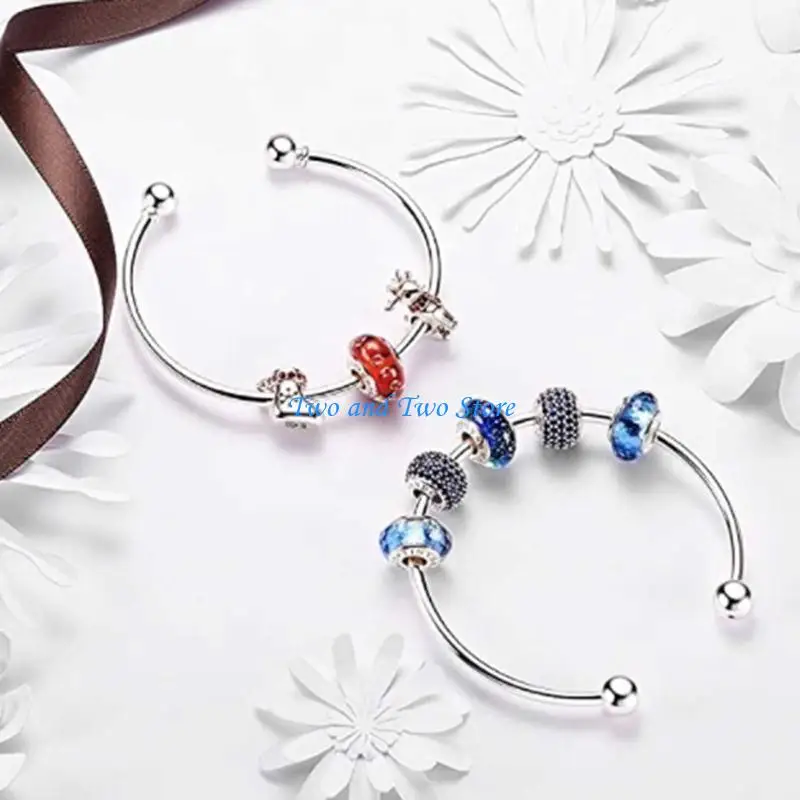 

HX6F 10 шт., белый посеребренный браслет, браслет с винтовым концом, шариковая манжета, очаровательные бусины, ювелирные изделия