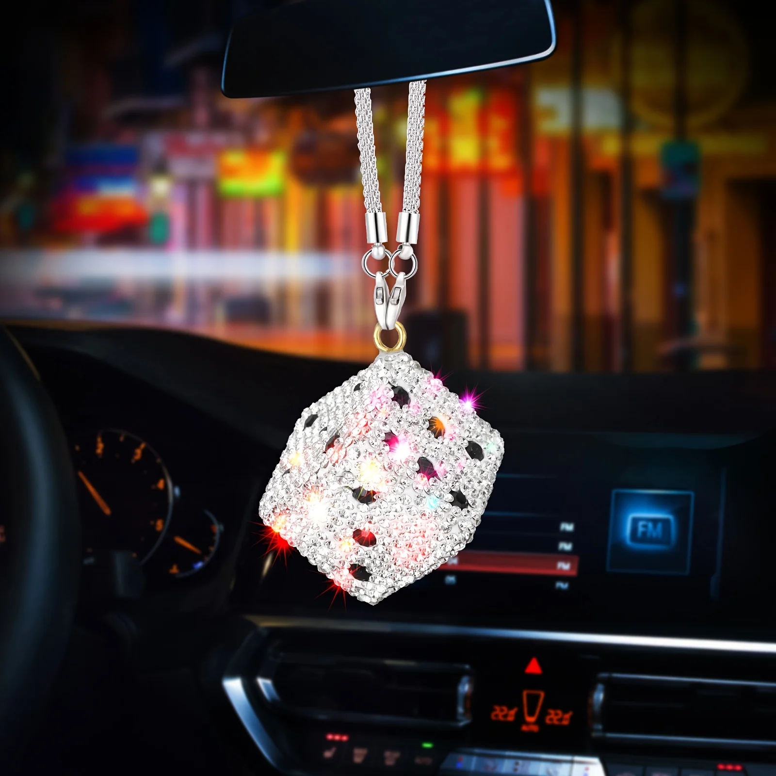 Bling Rhinestone Dice Pendant Crystal Hanging Ornament Fashion Decor Bag Charm Car Rearview Mirror Hanging Decor Gift