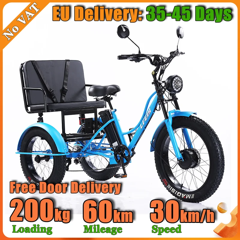 24 Inch Fat Tire Electric Tricycle 750W 48V18Ah Adult 3 Wheel E Bike Dual Shock Disc Brake Rear Seat Max 30KM/H Cargo E-Trike