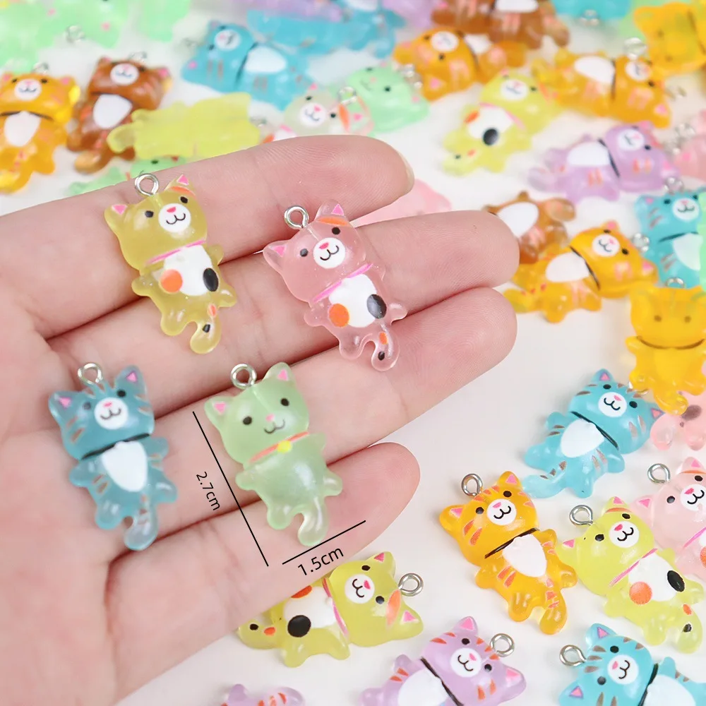 20pcs Cute Cat Resin Charms 3D Luminous Animal Pendants for DIY Jewelry Making Accessories Handmade Earring Necklace Finding