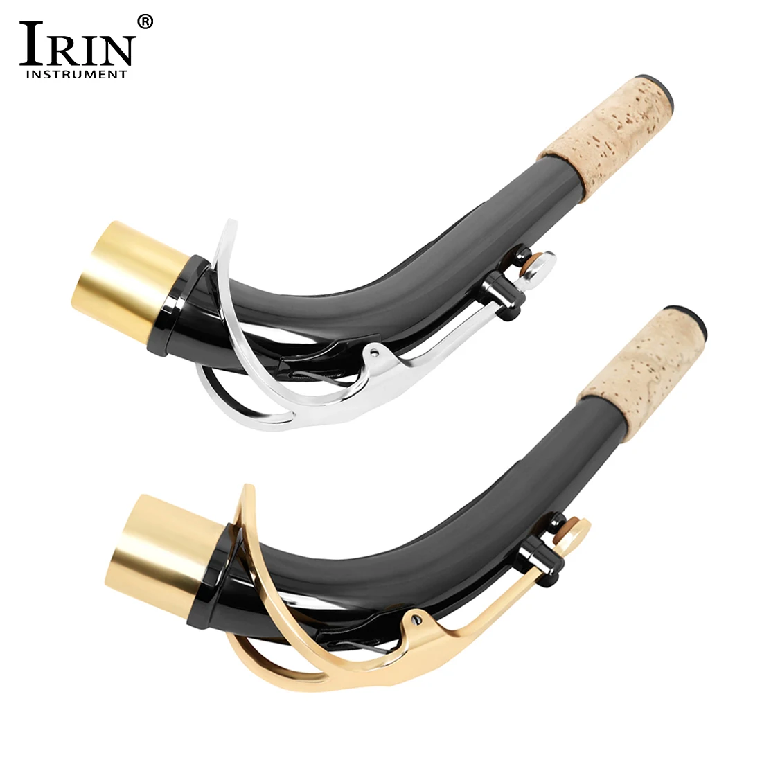 

2Pcs Alto Saxophone Neck Waterproof Black Nickel Plated Saxophone Curved Neck Silver Hand Polishing Band Specific Easy to Play