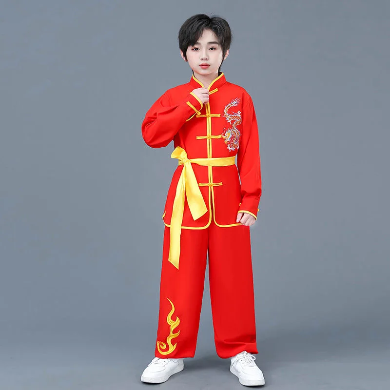 Uniforme de kung fu chinês realizar menino conjunto tai chi crianças wushu conjuntos crianças trajes de artes marciais menina tradicional wushu roupas
