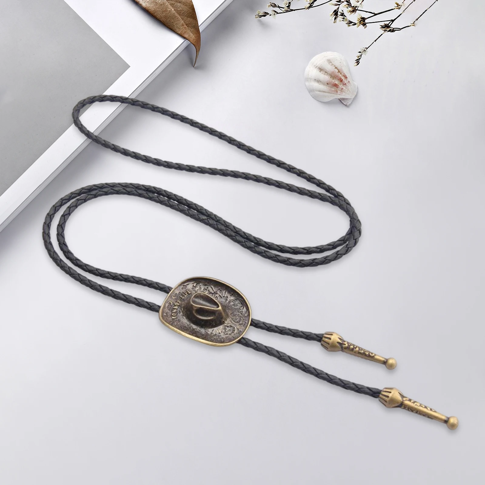 3D Western คาวบอยหมวก Bolo Tie Retro เครื่องแต่งกายอเมริกันแฟชั่นผู้ชาย PU หนังจี้สร้อยคอของขวัญเนคไท