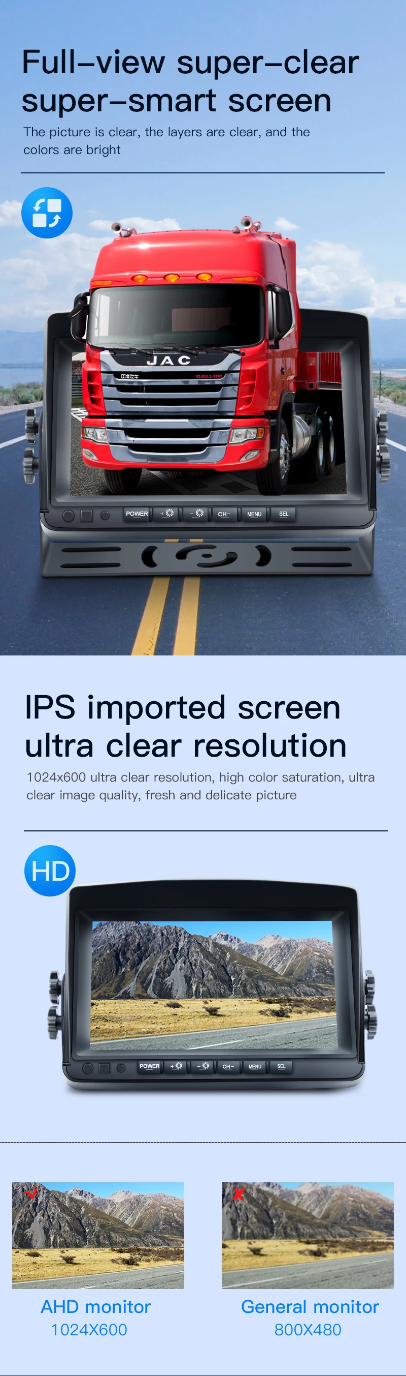 CCENTEN 9inch 4 Channels AHD 720P Quad  Car Display Reverse Rearview Camera System Universal Gua 5W Universal Dash Truck