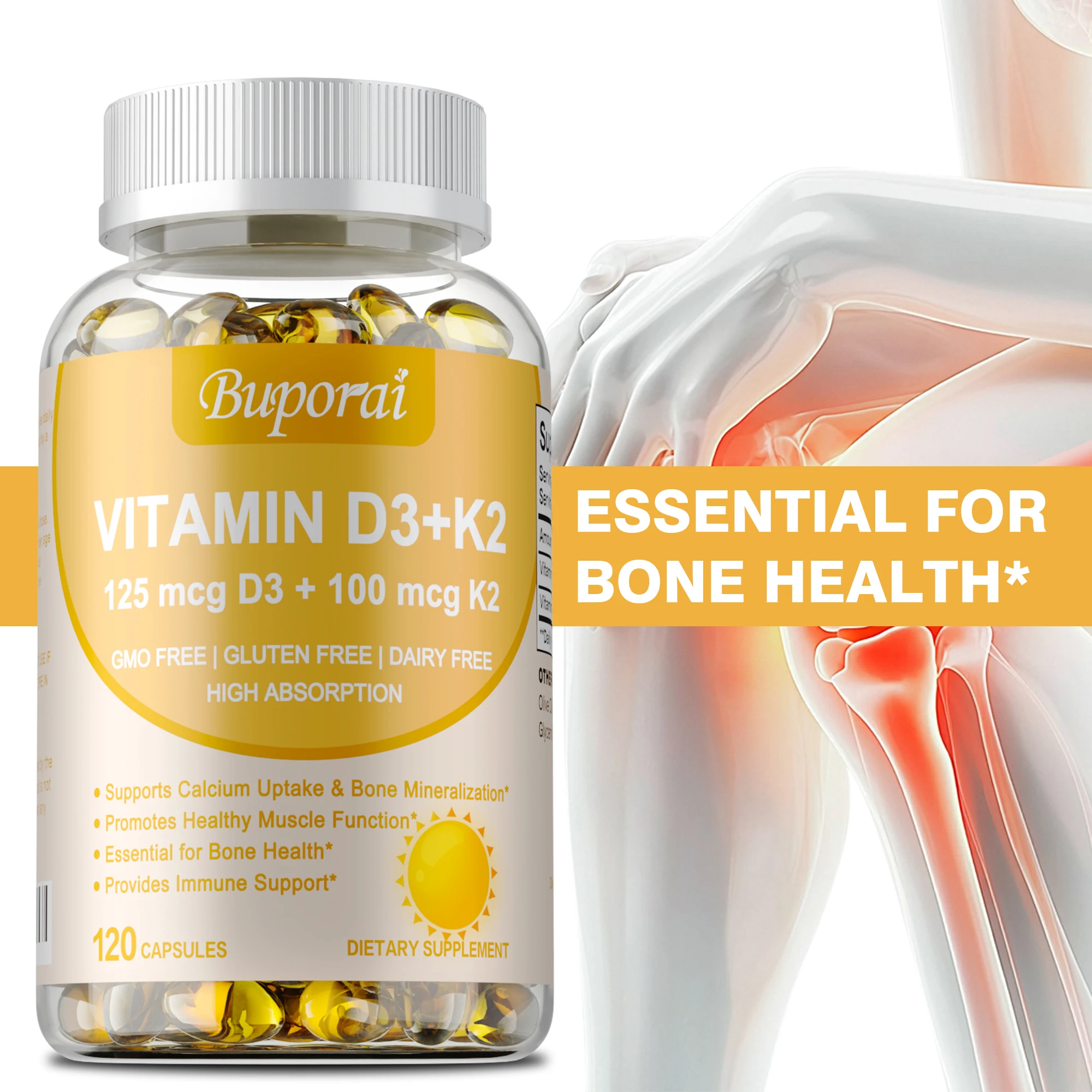 

Добавка с витамином D3+K2 — для поглощения кальция, обслуживания зубов, костей, здоровья сердца и суставов, улучшения кровообращения