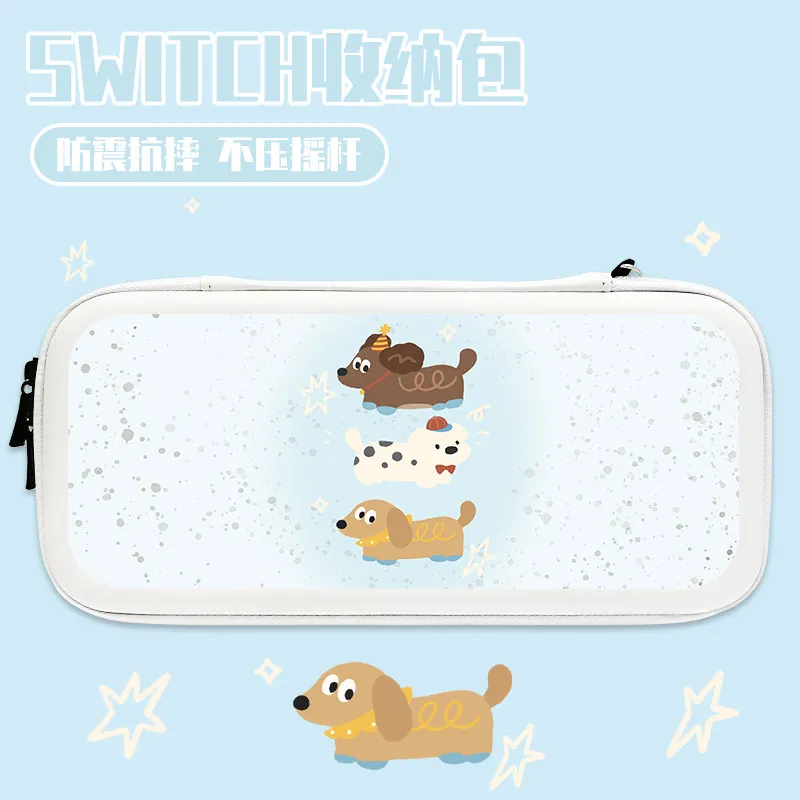 かわいいダックスフント子犬ハードシェルキャリングケーススイッチ-スイッチoled-スイッチ2用、傷防止ゲームコンソールポータブル収納バッグ