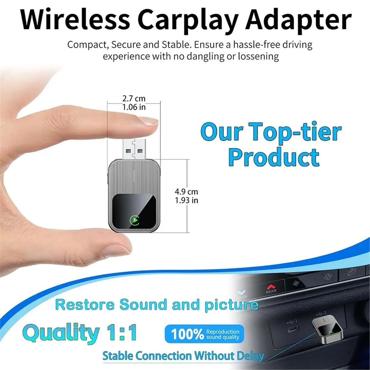 Digital Essentials Wireless CarPlay Adapter Built-in Wired CarPlay to Car Play Wireless Fast Stable Connection Mini USB&Reset Bu
