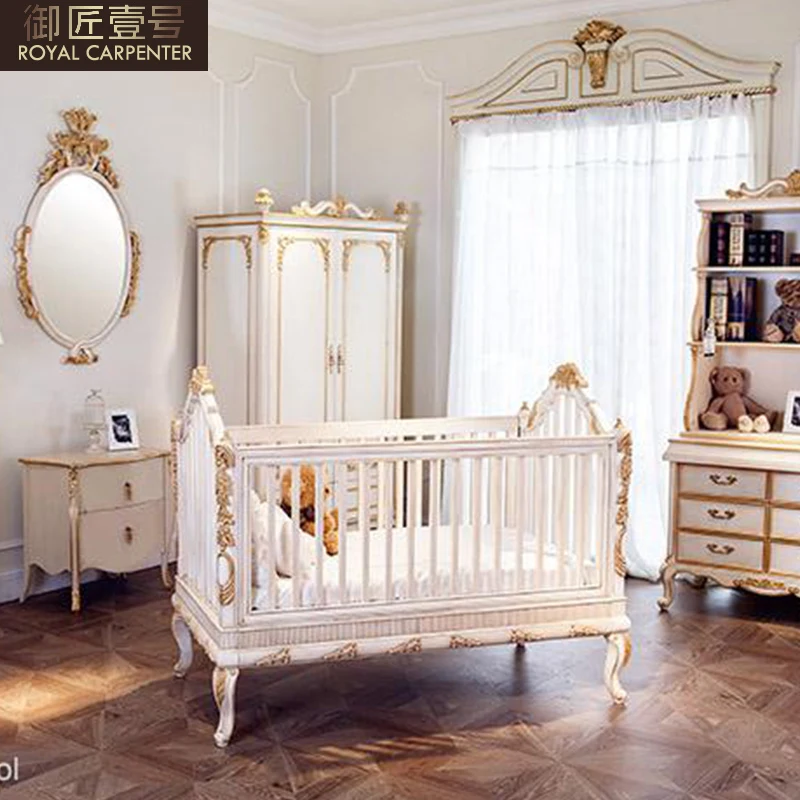 Deluxe European solid wood crib with bed around newborn crib princess bed villa prince bed