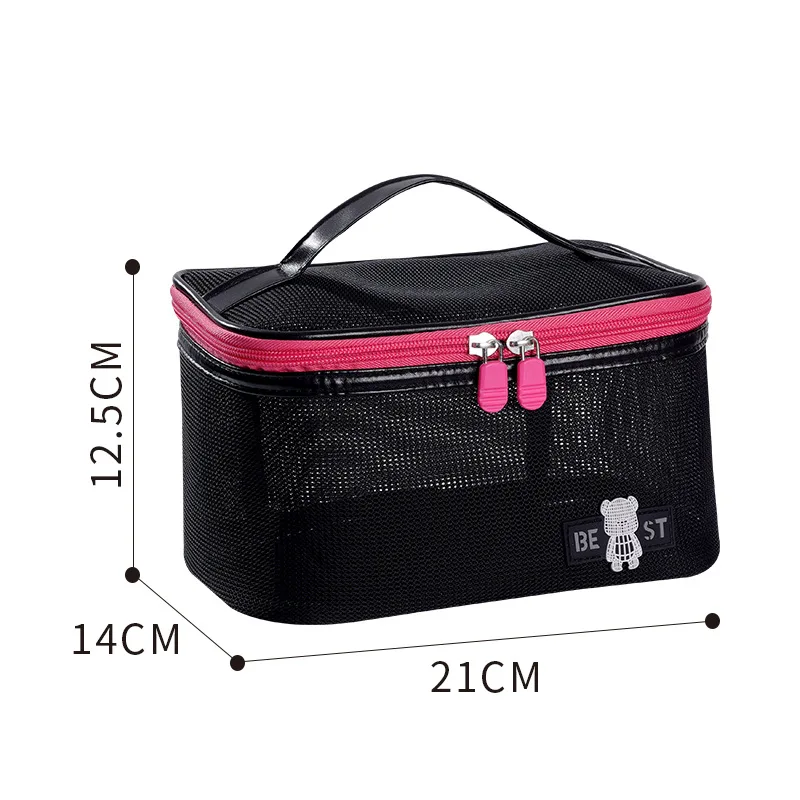 Portable Mesh Toiletry Bag Handheld Travel Cosmetic Organizer Outdoor Beach Makeup Pouch Lightweight Storage Bag for Women