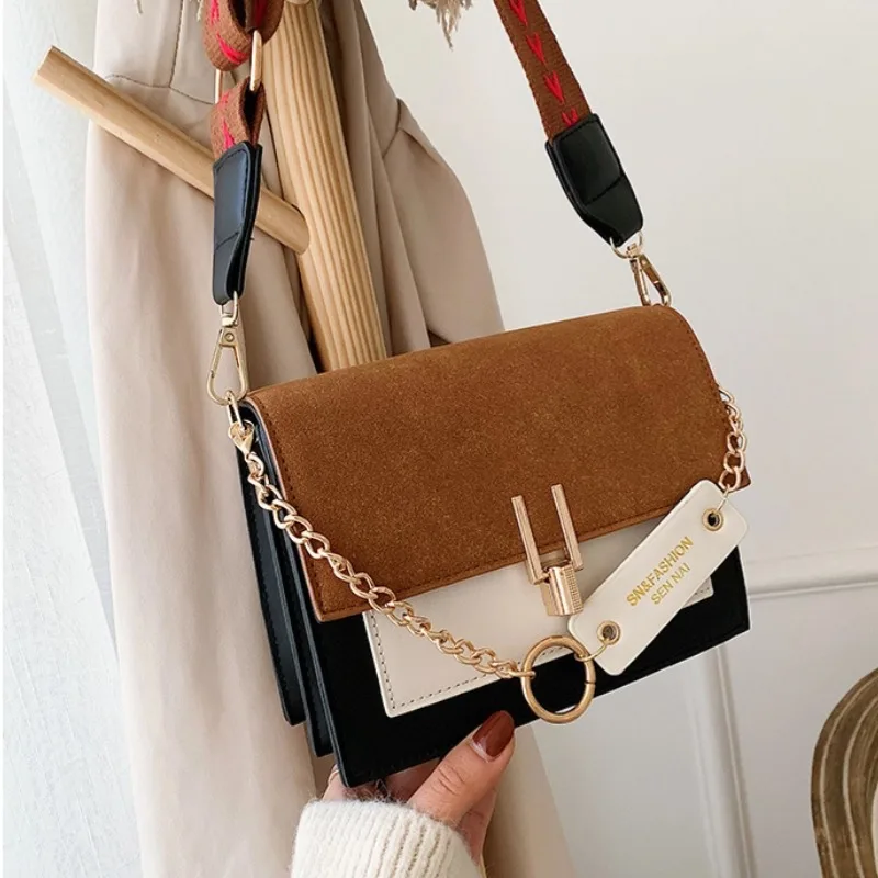 Autumn and winter bag women\'s Korean version of the one-shoulder crossbody fashion matte contrasting small square bag