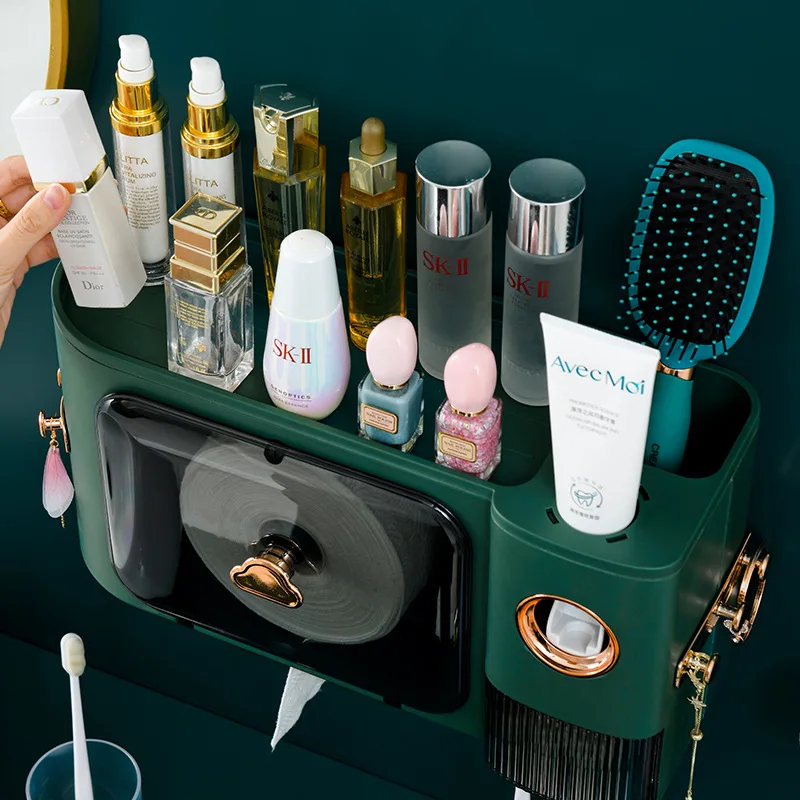 

Mouthwash cup Toothbrush storage rack wall mounted multifunctional rack face wash towel storage box tooth cup hanging rack