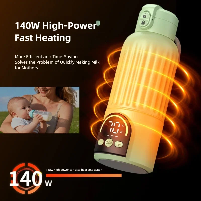 Scaldabiberon Portatile Wireless Ricaricabile, Bottiglia Termica a Riscaldamento Rapido con Ricarica Veloce per Neonati 500ML