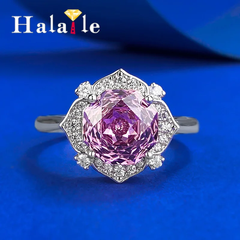 

Halaile S925 стерлингового серебра с цирконом, высокоуглеродистый бриллиант, фиолетовое кольцо с розой, роскошные ювелирные изделия, женский элегантный подарок на помолвку