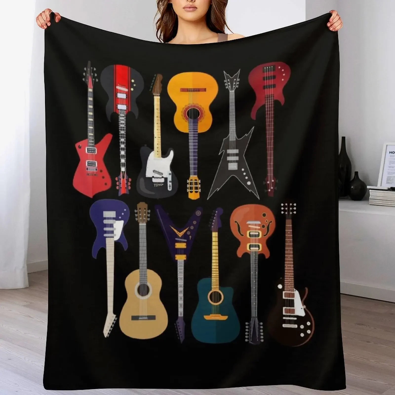 

Musician Different Types Of Guitar Throw Blanket Fade Resistant Durable Throw Blanket