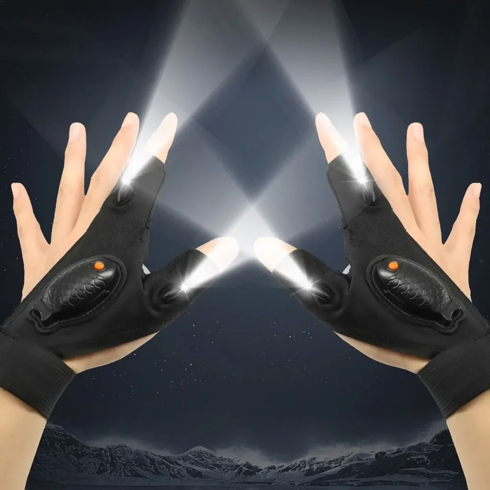 Outdoor LED Fishing Gloves 3 Finger Exposed Rechargeable Lighted Night Work Cycling Car Repair Hands Free Sport