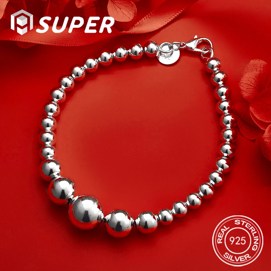 

ALISuper 925 Sterling Silver Delicate Round Bead Bracelet Fashion Women's Party Gift Accessories Jewelry